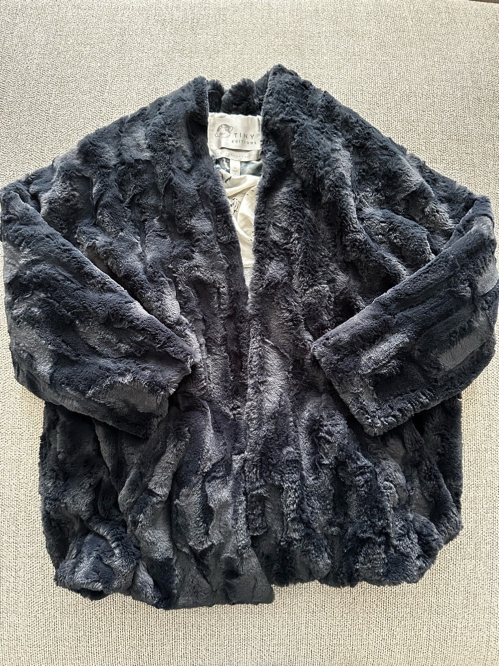 Anthropologie Tiny Additions Navy Faux Fur Women's Jacket - Cozy Coat Size XS